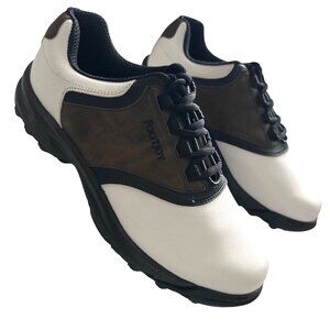 Footjoy Greenjoys Golf Shoes White Brown Leather Performance Comfort Size 9.5W